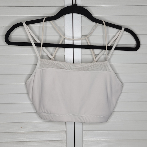 Athleta Powervita Superstrap Strappy Mesh Detail White Sports Bra MEDIUM EUC - Picture 2 of 9
